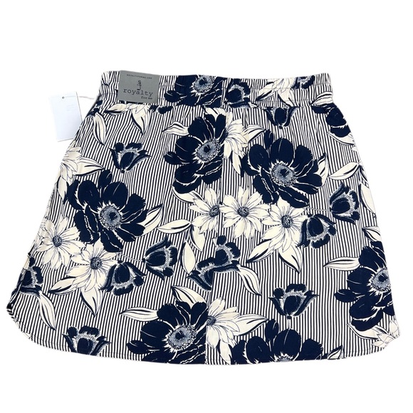 NWT Royalty For Me Size S Floral Skort Navy White Striped Built-In Shorts - Picture 2 of 7